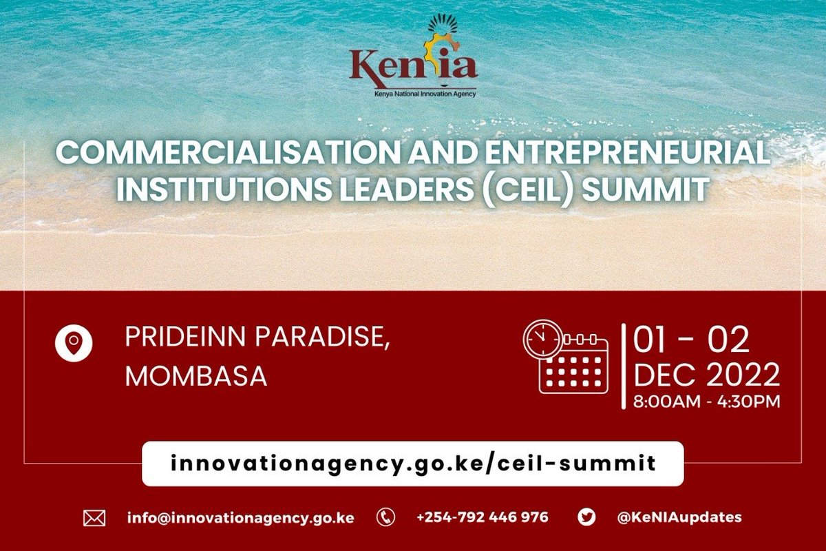 tomwansa's tweet photo. @KENIAupdates to host the 2nd Leaders summit on #commercialization systems and #enterpreneural Institutions. Dec 1st and 2nd 2022. It takes leadership to build a strong national system of #innovation. See you there! Pre-event for #KIW2022 @KenyaInnovWeek https://t.co/4kXpvKjlED