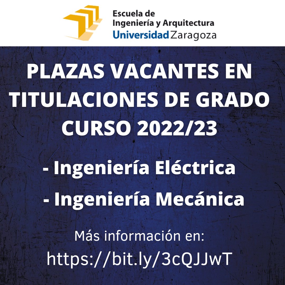 📢Quedan plazas vacantes en los Grados de Ingeniería Eléctrica e Ingeniería Mecánica.
👉bit.ly/3cQJJwT