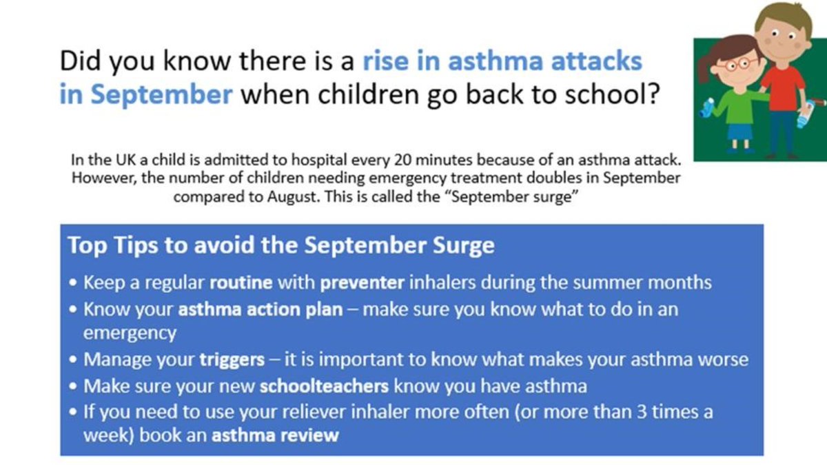 PCRSUK's tweet photo. You probably know that many children are heading back to school today…

But did you know that there is a rise in asthma attacks when children go #BackToSchool❓ 

This poster produced by a PCRS committee member has some top tips to help avoid this ➡️ https://t.co/YiqqHGPWLx https://t.co/8JCAKHETqu