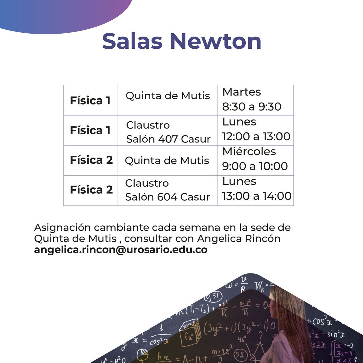 Si necesitas apoyo en física y química, te brindamos espacios de tutoría en las sedes Quinta Mutis y  Claustro.

📌ChemClub: bit.ly/Chem-Club
📌Salas Newton: bit.ly/Salas_Newton