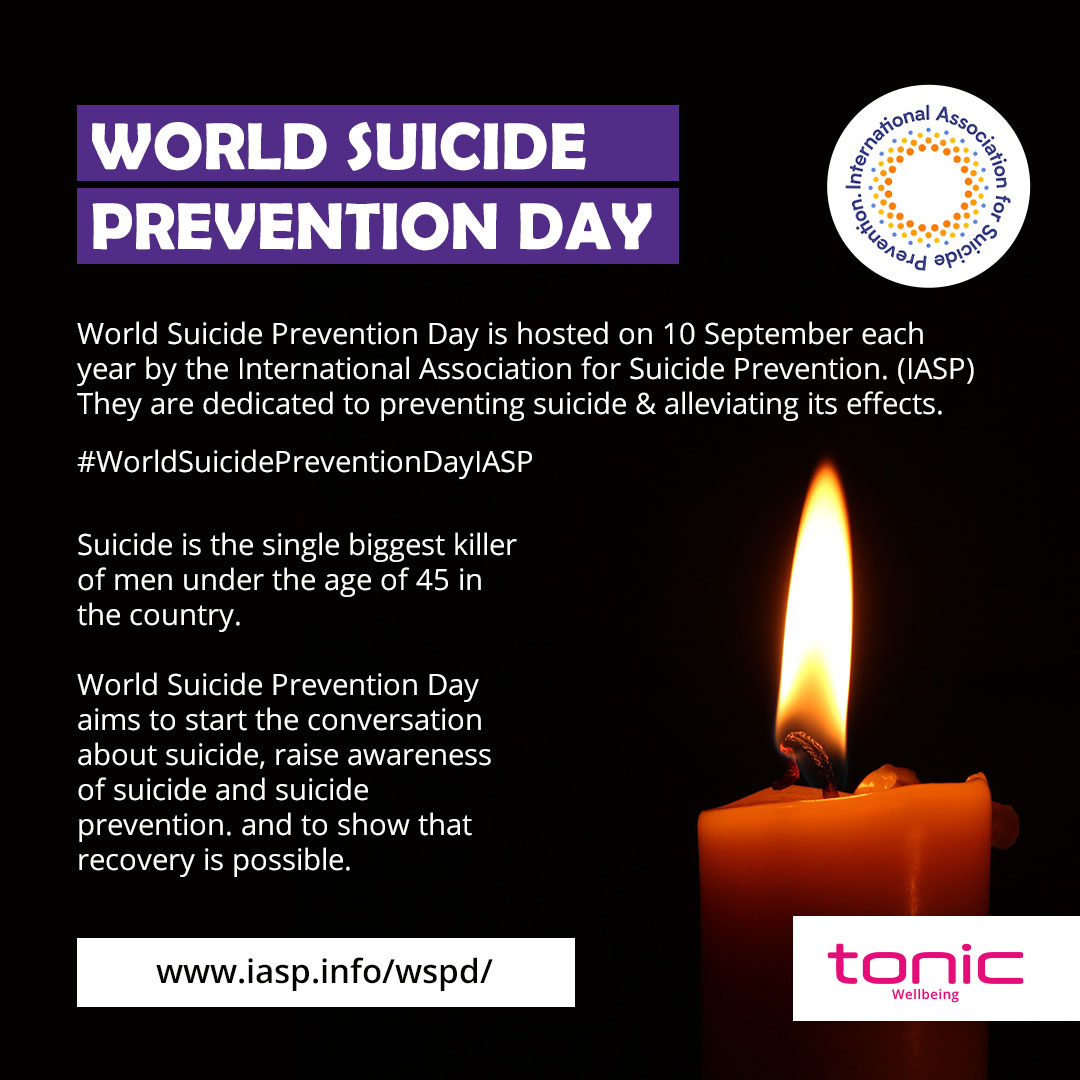 TonicWellbeing's tweet photo. World Suicide Prevention Day is hosted on 10 September each year by the International Association for Suicide Prevention. (IASP) They are dedicated to preventing suicide &amp; alleviating its effects. #WorldSuicidePreventionDayIASP https://t.co/sybgc5XmUC