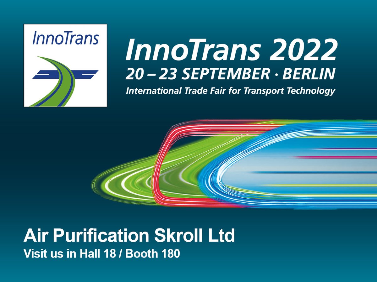 ApSkroll's tweet photo. Air Purification Skroll Ltd (APSL) are exhibiting at this year’s Innotrans exhibition, the world’s leading international trade fair for rail transport technology. #InnoTrans2022 #InnoTrans #adsorptionmedia #airdehydration #airfiltration #filtration #filtermedia #adsorptionmedia https://t.co/wq9XrSAoNq