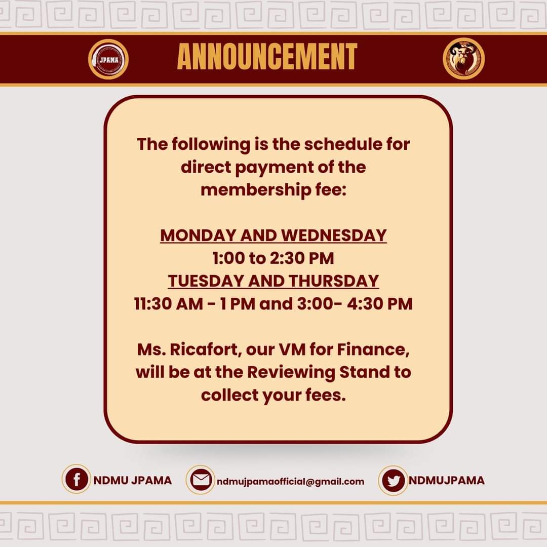 NDMUJPAMA's tweet photo. Please take note of the membership fee collection information and schedules listed below.

Thank you and God bless, Man Accs!💖

#MaximaJPAMA 🔥
#NDMUJPAMA

3/3 https://t.co/2S23WsuBAE