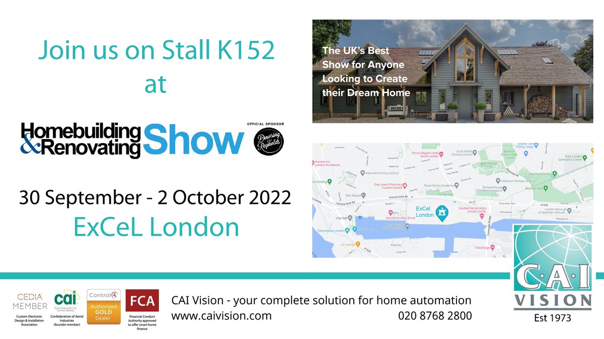 Save the dates!

We will be at the <a href="/HBR_Show/">Homebuilding & Renovating Show</a> which is at @ExCeLLondon on 30 Sept - 2 Oct 2022.

Join us for a 3 day homebuilding extravaganza talking to the designers, experts, builders &amp; suppliers who will help you create the home of your dreams!

#designerhomes
#homeautomation