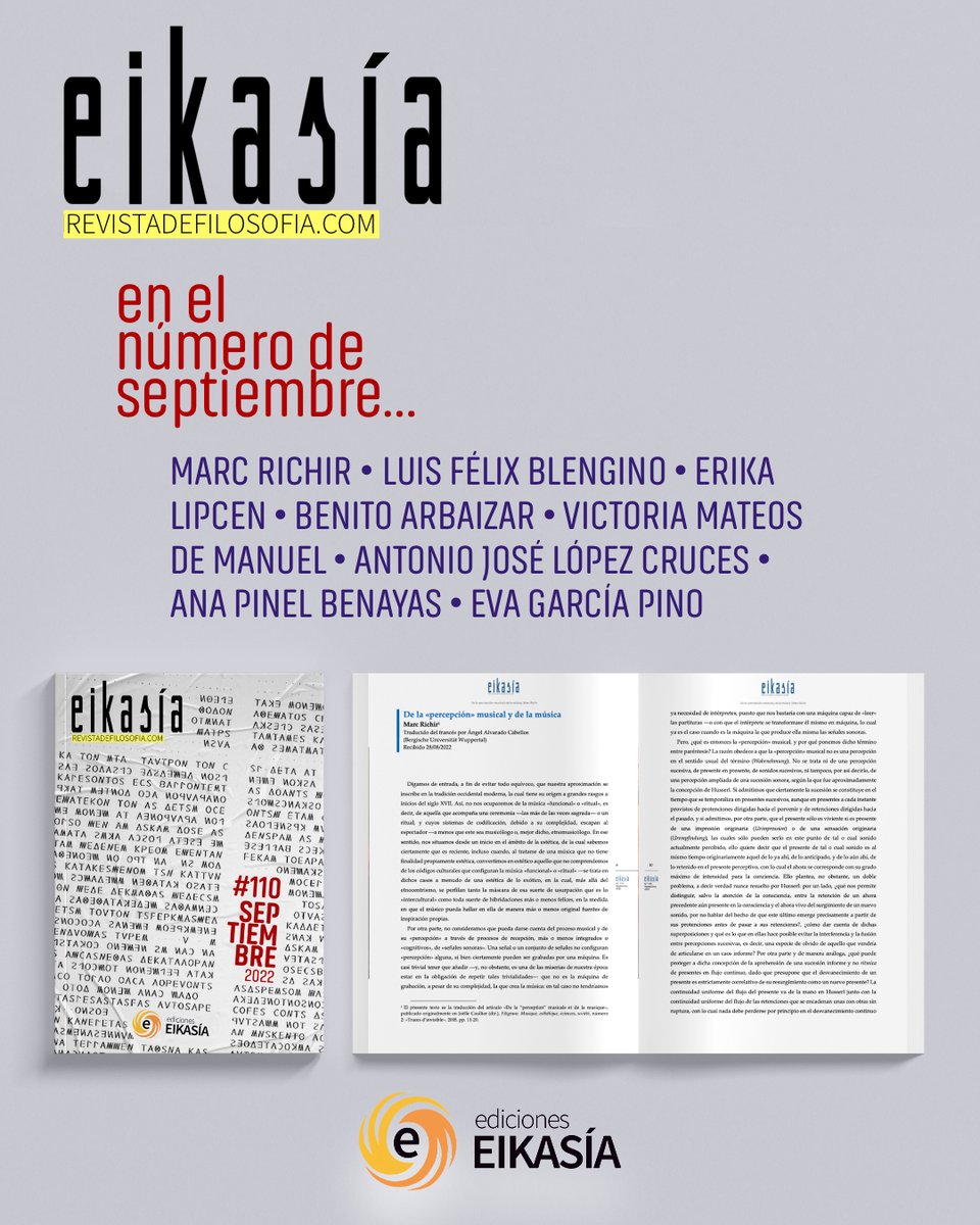 Ed_Eikasia's tweet photo. Eikasía, Revista de Filosofía publica su 𝗻𝘂́𝗺𝗲𝗿𝗼 #𝟭𝟭𝟬 correspondiente al mes de 𝘀𝗲𝗽𝘁𝗶𝗲𝗺𝗯𝗿𝗲, con los siguientes trabajos 👉🏻 https://t.co/ula9LE3zVL https://t.co/3oNBN6DfK2