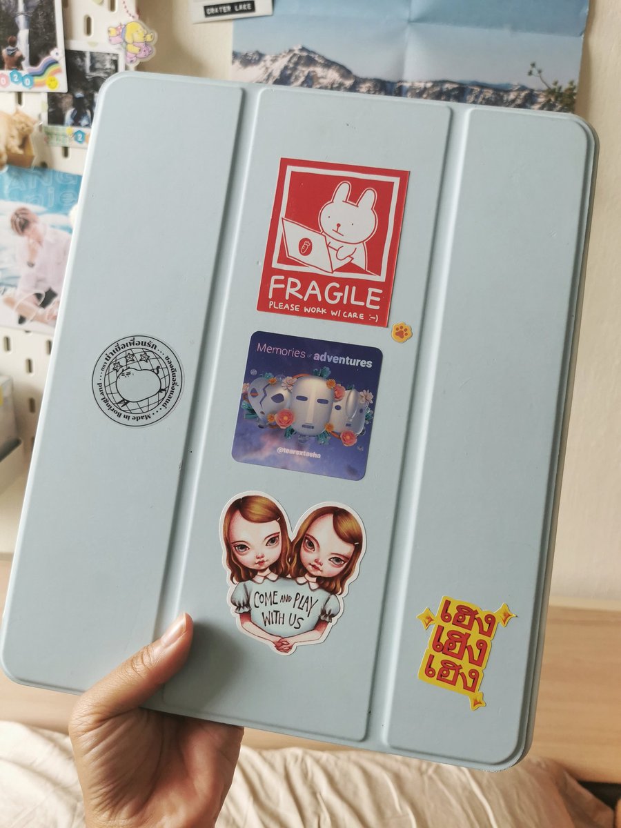 Normally I'm hesitant to use stickers because I want to preserve them, but there are exceptions. I love seeing works of artists I admire on the items I use regularly 🤍
Stickers by <a href="/Boringland_NFT/">Boringland_nft</a> <a href="/TheAlsos/">alsos (👄moy)</a> <a href="/tearsxtasha/">tearsxtasha🌸</a> <a href="/witchkana/">WICKANA 💀</a>