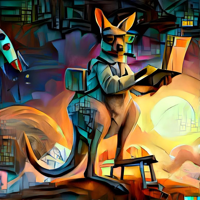AdamAiArt's tweet photo. Crypto Kangaroo Picasso is an ORIGINAL generated using DALL-E openai and deep dream generator
#aiart #abstractpainting #picasso #art #painting #adamaiart #cryptokangaroo #aiartpicasso https://t.co/tvQmEinQpk