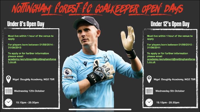 AdamSkinner5's tweet photo. 🧤🧤NOTTINGHAM FOREST FC - UNDER 8 &amp; UNDER 12 GOALKEEPER OPEN DAY 🧤🧤 Details on how to apply below https://t.co/kfEMLfYjzY