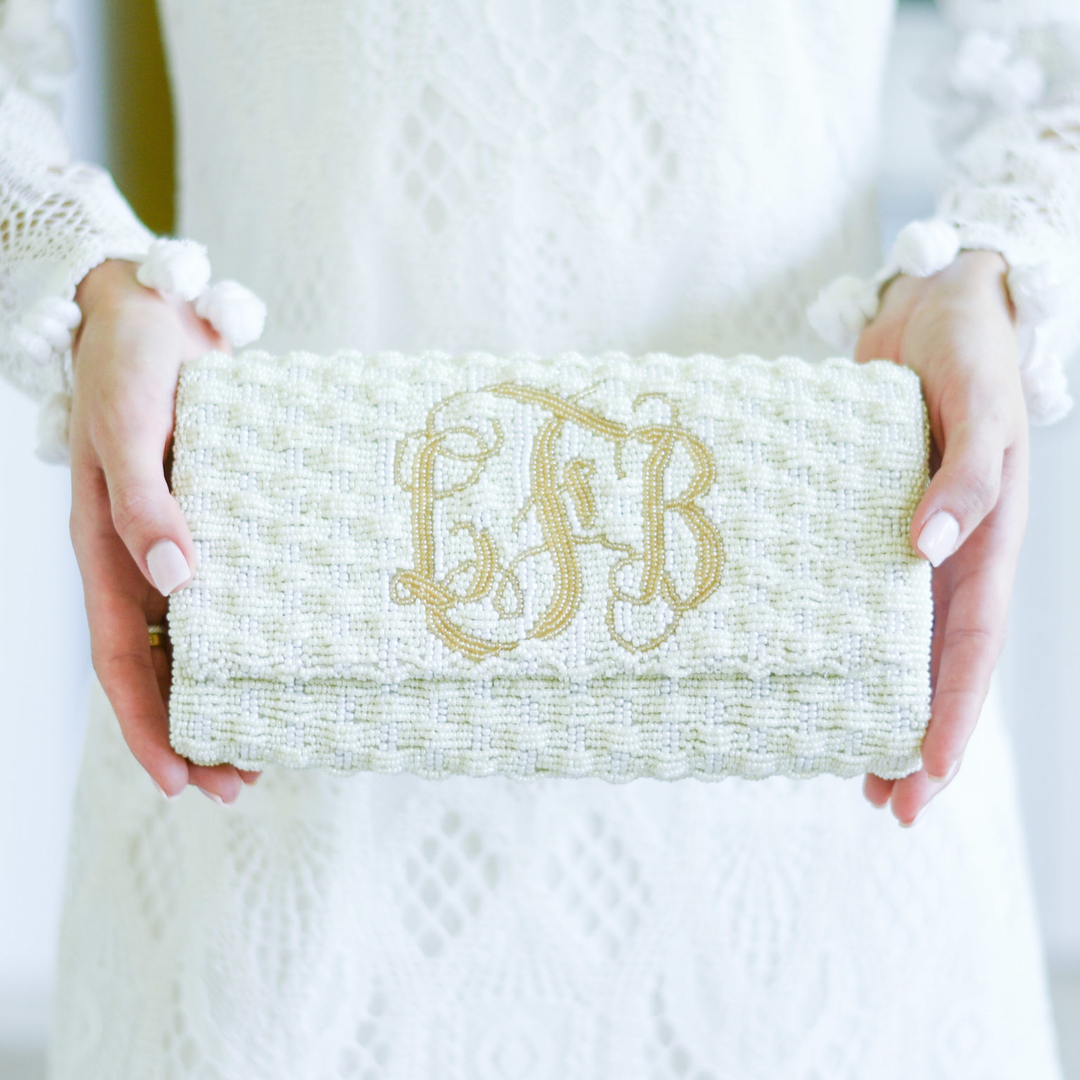 CPrepMonograms's tweet image. Jackie Basketweave Clutch in White with a Coffee Script Monogram.  Design yours today at Classic Prep! #classicprepmonograms #monogram #monogrameverything #bride #bridalshower #bachelorette #wedding #gift #giftsforher #giftshop