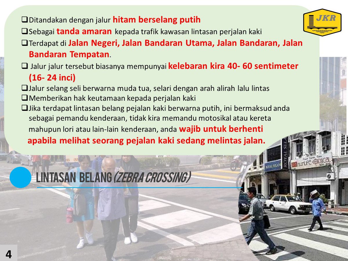 CawJalanJKR's tweet photo. PERLAHAN DAN BERHENTI di lintasan pejalan kali. ANDA mampu mengubah nasib mereka!

@MOWorks @JKRMalaysia @mirosroadsafety @mkjrmalaysia https://t.co/ripABWqATZ