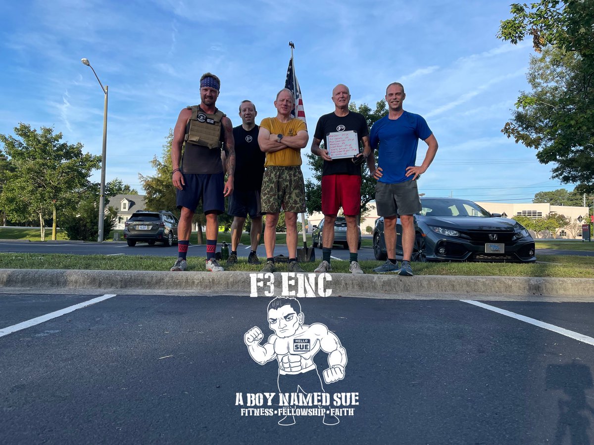 F3ENC's tweet photo. 16 PAX may not have to go to work, but still put in some today:

9 @ #mash 
2 @ #thecollardpatch 
5 @ #aboynamedsue for #ironpax #week1

#f3enc 
#f3nation 
#f3counts https://t.co/YOQ97RYzR4
