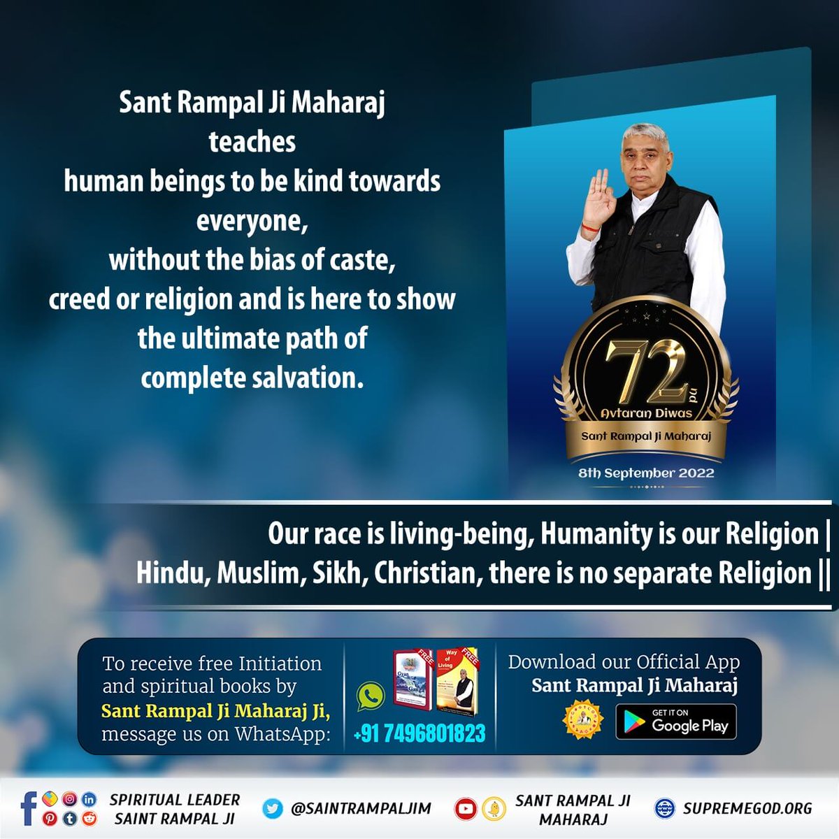 kajalkumaridasi's tweet photo. #পৃথিবীতে_অবতার
At present, it is only Sant Rampal Ji Maharaj who is struggling to save the devotee society from dowry, 
3 Days left for Avataran Diwas https://t.co/h8mBJEXJCd