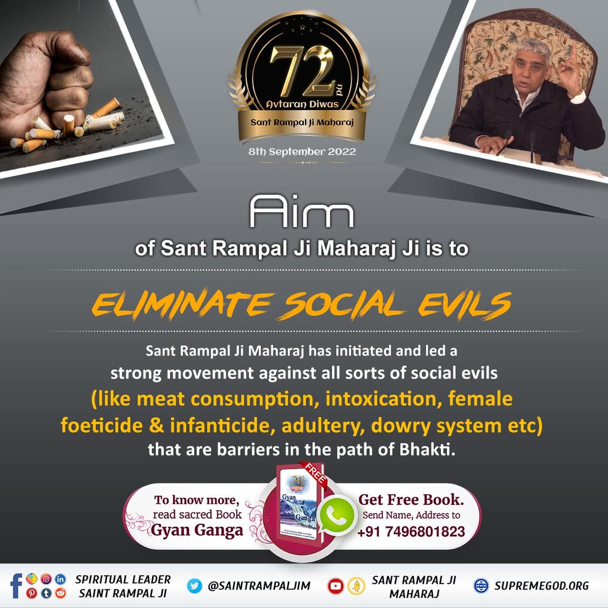kajalkumaridasi's tweet photo. #পৃথিবীতে_অবতার
Supreme Sant Rampal Ji Maharaj (@SaintRampalJiM) Ji is the Greatest Social Reformer — He is imparting only the serene and pious thoughts into the minds of people, helping them all lead a healthy, wealthy and peaceful life.
- 3 Days left for Avataran Diwas https://t.co/QpyHNWCeL9