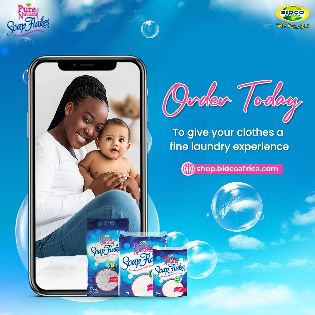 BidcoGroup's tweet photo. Taking care of your mtoto’s soft & delicate fabrics is now easier than ever!
Order Pure & Natural Soap Flakes to your doorstep from: https://t.co/bW6Bh7ZJDH.
#SoapFlakes #PureAndNatural #DelicateAndSensitiveSkin #bidco #motherslove #happyhealthyliving #babysoap https://t.co/uCWNAdTB3R