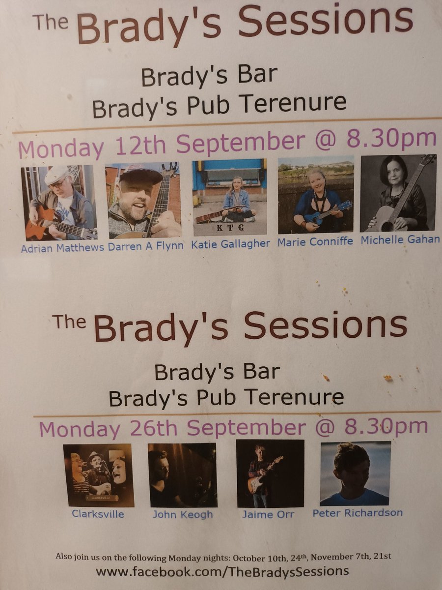 keithmcloughlin's tweet photo. Brady's Sessions line ups for September. https://t.co/ulGvRuai0w