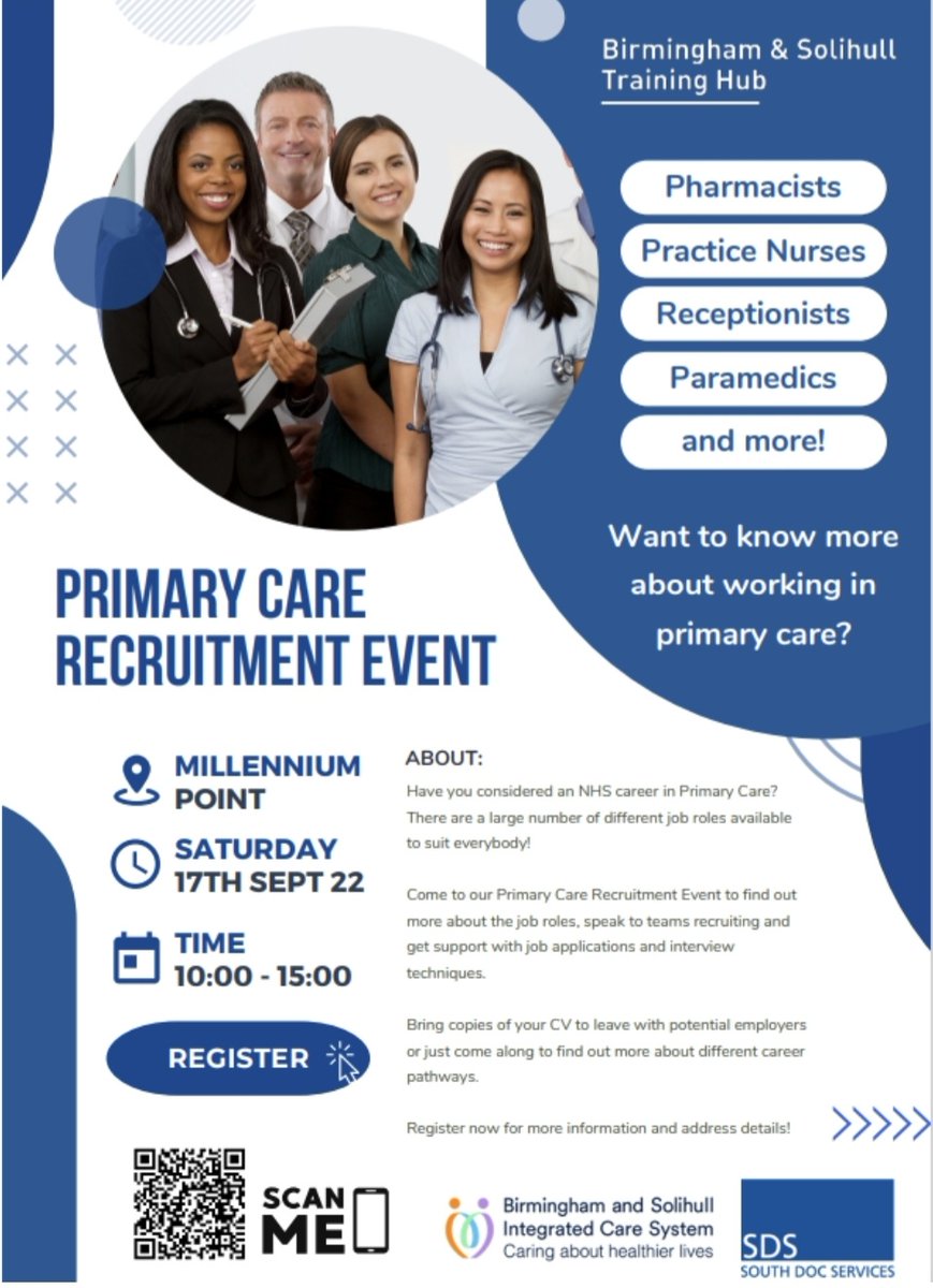Ambojay's tweet photo. Have you considered an NHS career in Primary Care? There are a large number of different job roles available to suit everybody! Come to our Primary Care Recruitment Event. 

https://t.co/Pl3EqZP2E0
https://t.co/KoSclKOBMz https://t.co/6A7zbpeqUk
