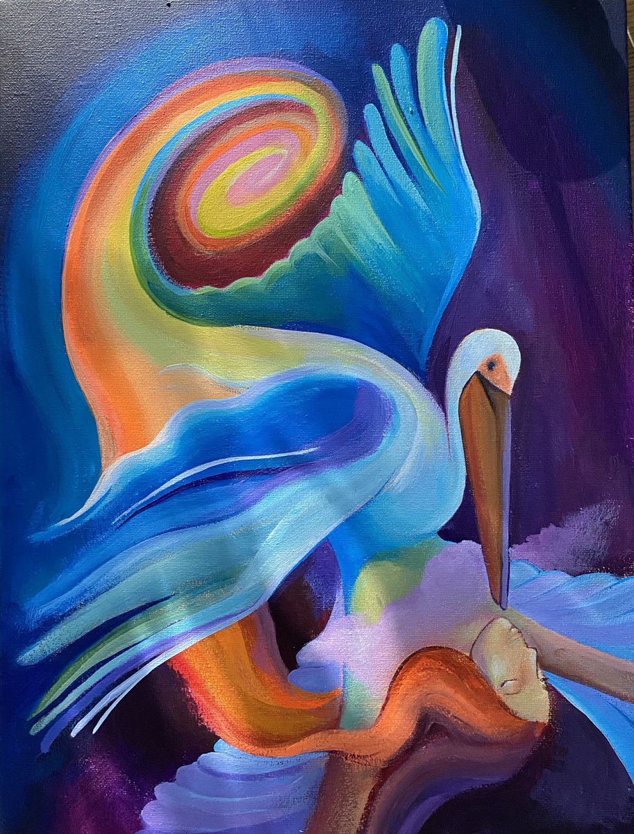 edieart's tweet photo. The pelican- ancient majestic creature came to me in holotropic breathing 💨 
#painting #acrylicpainting #NFTCommunity https://t.co/qJX671vINn