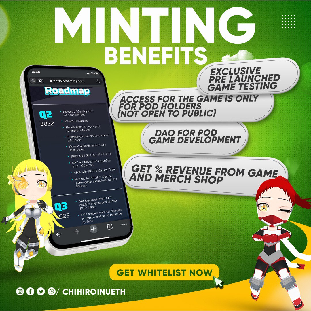 What's Good #waifu lovers 🤩

Are you ready to #MINT your waifu on 21st september ?

Apart from beauty, here are some more #utilities of Waifu #NFT.

#WL Registration is Ongoing on our website. (Portalofdestiny.com)

Register Now !

#BSC #P2E #GameFi #axie #Crypto #bnb #NFT