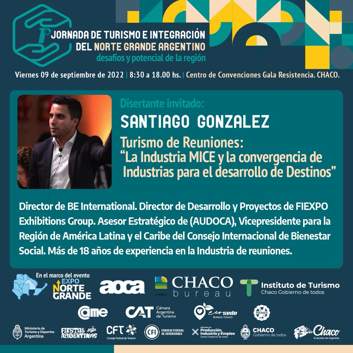 BureauChaco's tweet photo. #TurismoDeReuniones : La Industria MICE y la convergencia de industrias para el desarrollo de Destinos 🌎
Anímate a conocer más sobre el #turismodereuniones en esta charla que se va a realizar en la #1JornadadeTurismoeInnovacion del Norte Grande Argentino 💪
@SantiagoLatamL1 https://t.co/942iXSZuNX