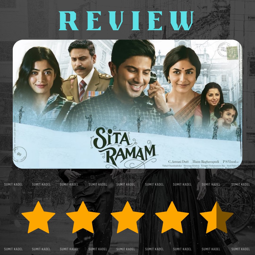 SumitkadeI's tweet photo. #SitaRamam CLASSIC 

One of the finest, purest &amp; extraordinary love story came out of Indian cinema,it’ll will make you believe in love &amp; most importantly increase your respect for Indian Army more. Career defining film for @dulQuer @mrunal0801 &amp; @iamRashmika. ⭐️⭐️⭐️⭐️🌟 ( 4.5 ) https://t.co/MelI2FmQC7