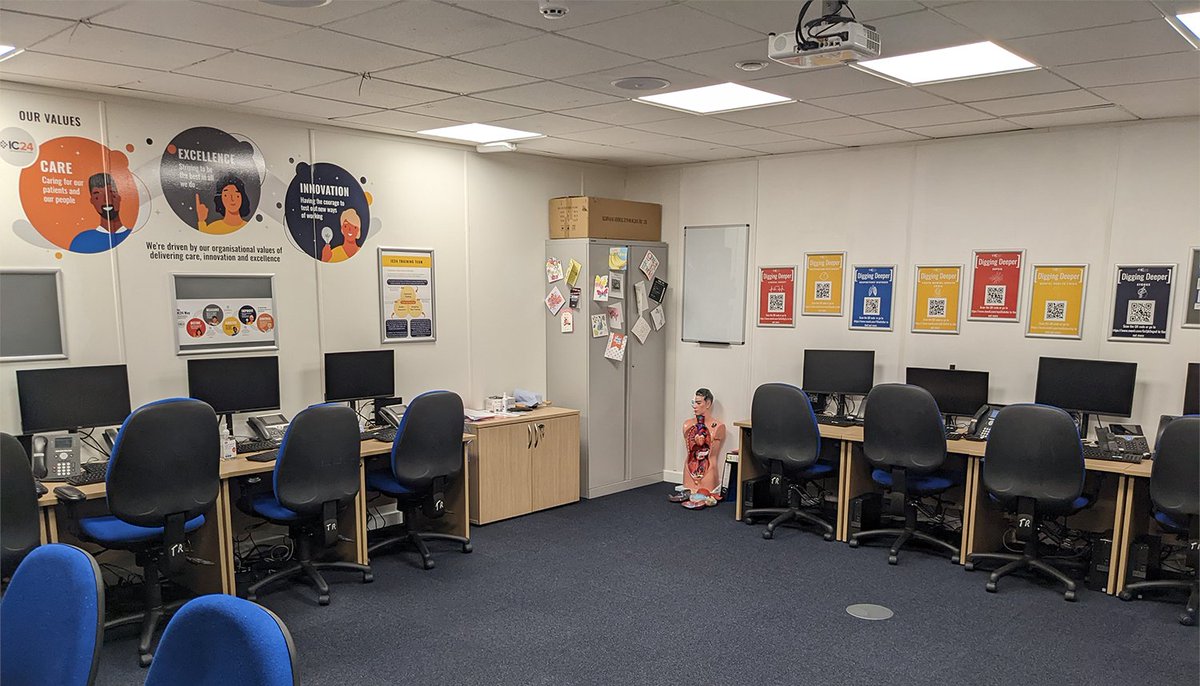 Ahead of our next round of training we've given our training room a makeover. 🎨

A visual reminder of our values ✅
Interactive posters to signpost to further learning ✅
A new carpet ✅

💻If you're interested in a career in #NHS111 ➡️ careers.ic24.org.uk #MadeToBeBrave