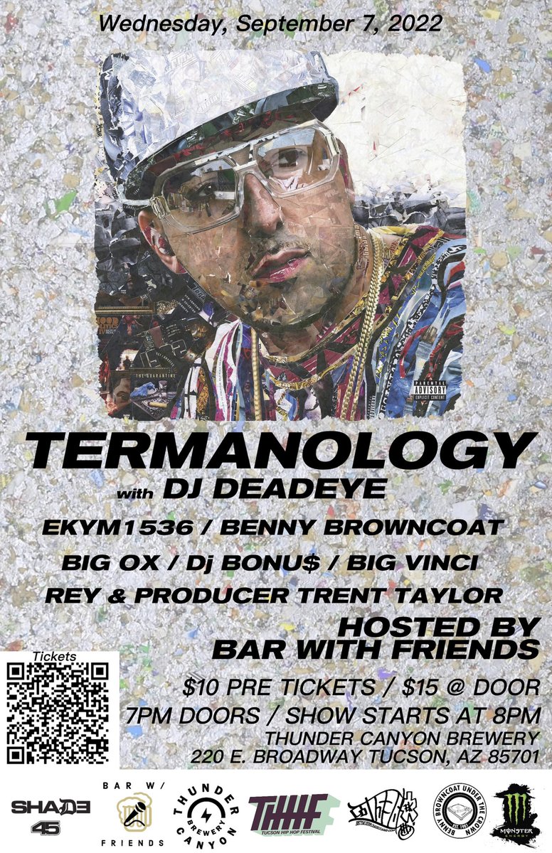 Can’t wait to see <a href="/TermanologyST/">Termanology</a> rock! We curated this show with Bar with Friends. Pull up Wednesday at @CanyonBrewery for a really dope show and get your tickets today. #Tucson 🏜🔥