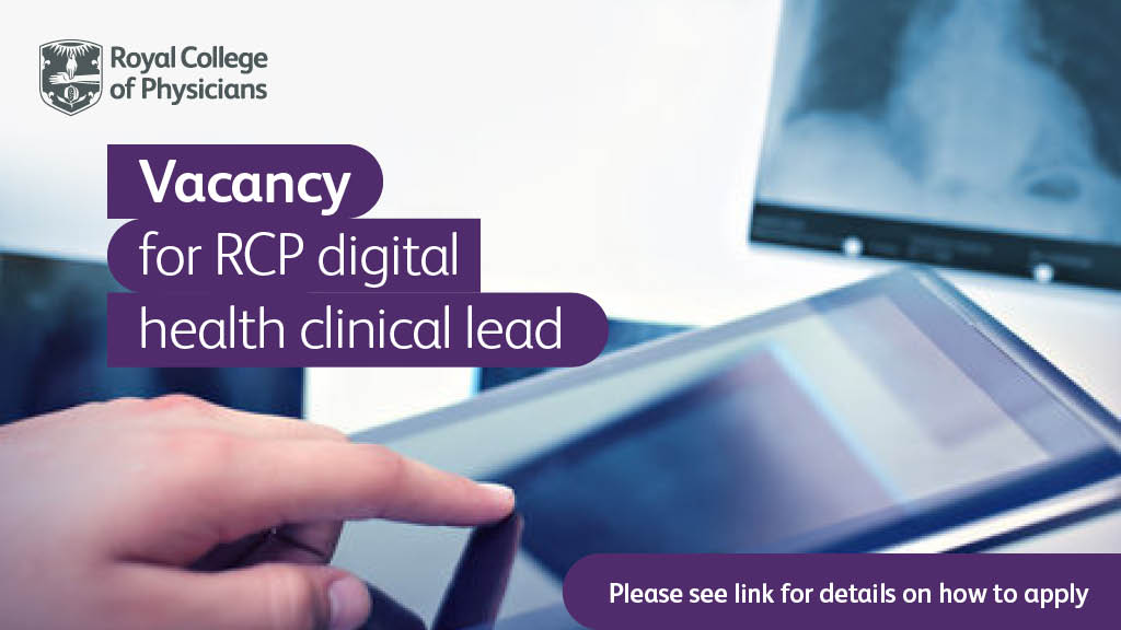 The RCP invites applicants for an exciting role as RCP Digital Health Clinical Lead. The purpose of the role will be to provide clinical, strategic &amp; thought leadership to the college, its fellows, members &amp; staff on matters relating to #DigitalHealthcare: ow.ly/S9Uk50Kr2qp