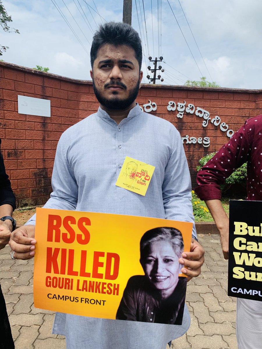 sawad_kallarpe's tweet photo. I was the part of gathering Protest organised by #Campus Front Mangalore University Unit and addressed regarding Progressive Writer and Activist #Gauri lankesh's Martyrdom remembrance at #Mangalore University, Konaje.
#iamgauri https://t.co/8eCor12eNC