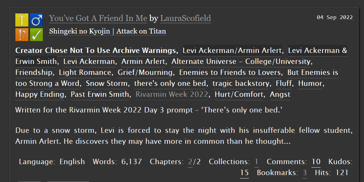 SweetScofield's tweet photo. ⭐️Chapter 2 of my fic for #Rivarminweek2022! 

Levi's forced to stay the night with his fellow student, Armin Arlert. But there’s only one bed in Armin’s room…

Levi/Armin💘Friendship/Romance💘College AU

⭐️Read here: https://t.co/TlYQdYHdti 
#rivarmin #arminarlert #leviackerman https://t.co/eMFgK199wk