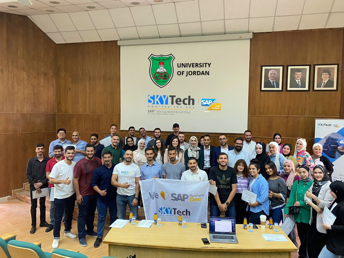 SkyTechconnect's tweet photo. Nothing is more thrilling than being a part of shaping someone’s future, this took place at the @uj_news  when students were awarded certificates of attendance on @SAP Business One. SkyTech, JU and our guest, Mr. M.Al-Homsi, F C,@OpenSooq   enriched the minds of the students #ERP https://t.co/j9LNivox6y