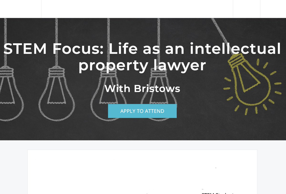 stemlawyers's tweet photo. Applications are now open for the NEW STEM Future Lawyers event ‘STEM Focus: Life as an intellectual property lawyer' – with @BristowsGrad .

This event will take place virtually on 20 October at 4:00-6:00pm. 

SECURE YOUR PLACE NOW!

https://t.co/EL2L9S3NS5 https://t.co/znC8nFr9f1