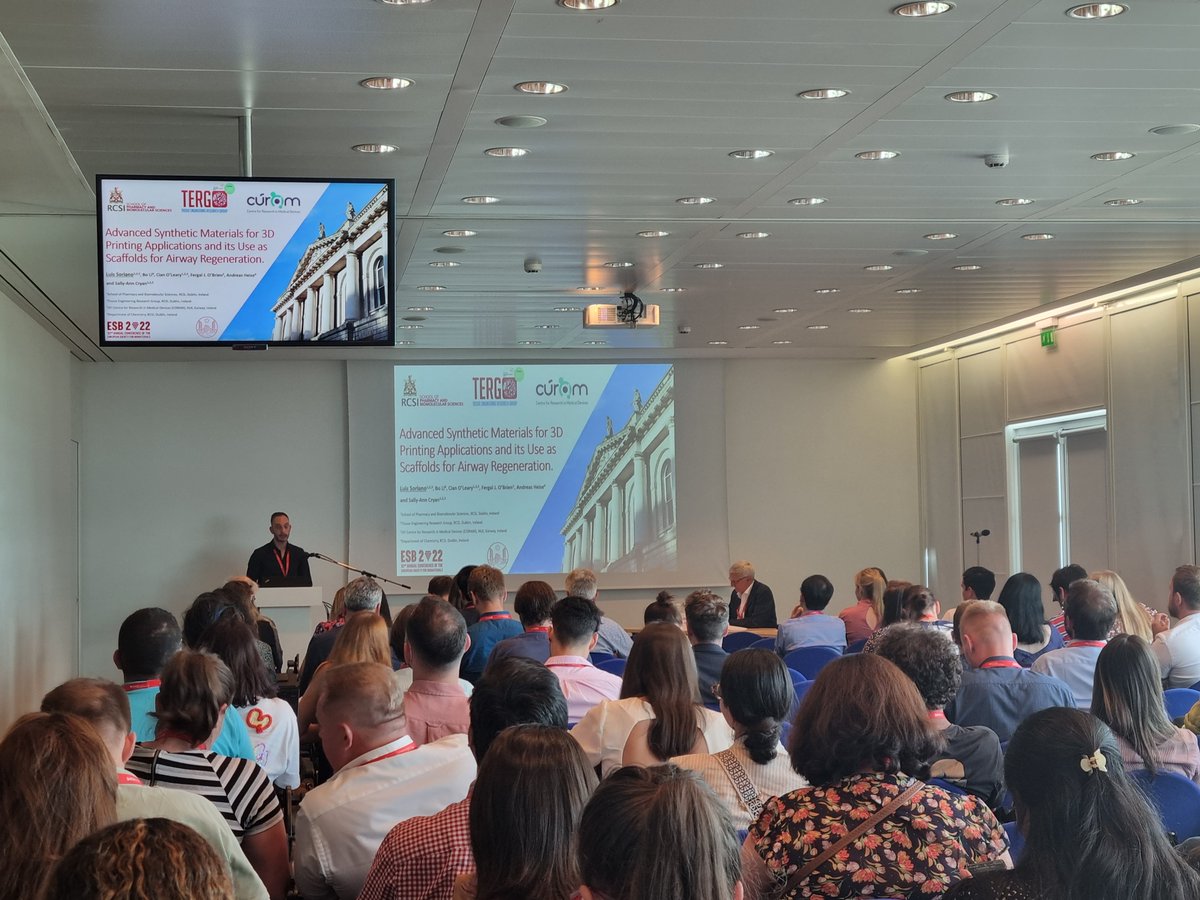 Gyveth's tweet photo. Following on with the @TissueEngDublin presentations, @luisoriano_ showing us his work on 3D printed frameworks for designing a novel mechanically strong collagen-based scaffolds for airway repair @ESB_2022 #Bordeaux https://t.co/5dYd6DW7x0