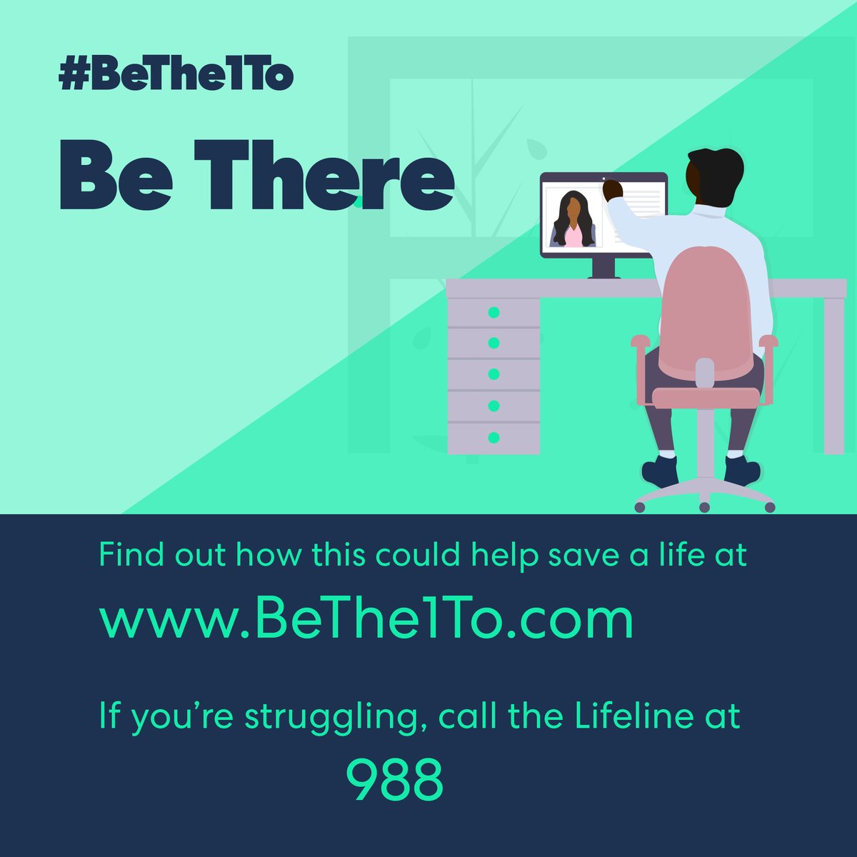 It's National Suicide Prevention Week. If someone you know is thinking about suicide, take the next step and #BeThe1To be there. Listen to their reasons for feeling hopeless and in pain. Listen without judgment and with compassion and empathy. #BeThere #SPM22