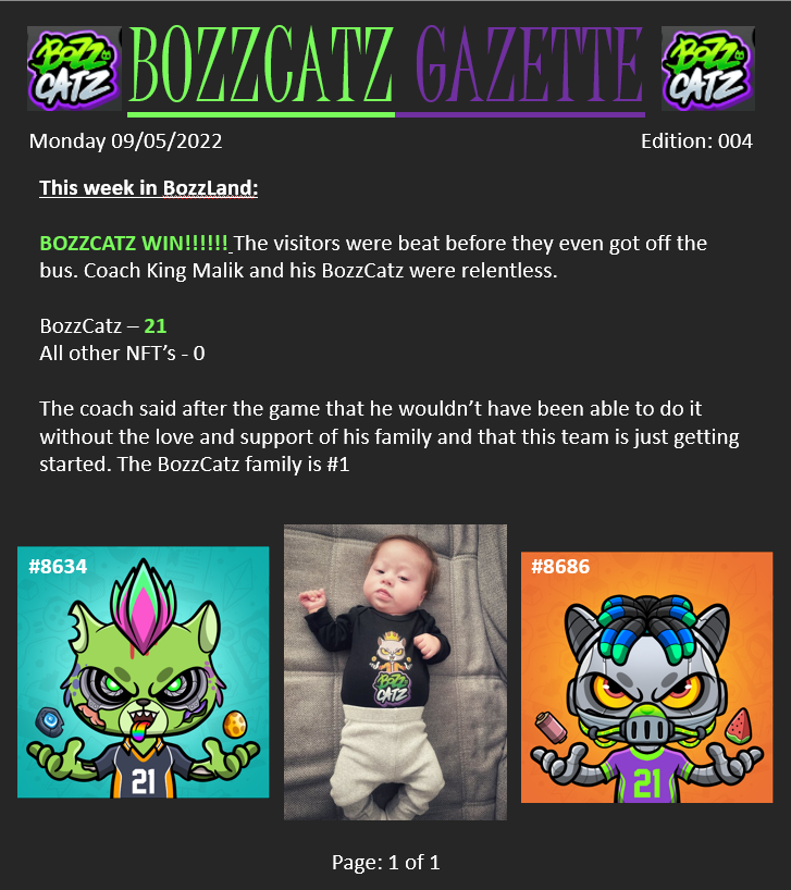 MegaByteMike83's tweet photo. BOZZCATZ GAZETTE: EDITION 4

Please help us raise awareness. Follow &amp; RT

#DownSyndrome #Trisomy21 #BozzCatzGazette 

@Bozz_Catz @Mojis_NFT @Jdubb4bozzcat https://t.co/RbqYpgFRHz