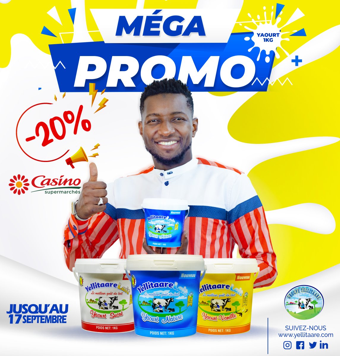 yellitaare_sn's tweet photo. MEGA PROMO CHEZ CASINO!
Jusqu'au 17 Septembre, bénéficiez du -20 % de réduction sur nos yaourt 1kg!
Yellitaare, le choix des consommateurs!
#ConsommonsLocale
#GroupeYellitaare
#YellitaareLait
#YaourtSenegal
#Lait
#Laitsenegal
En savoir plus
https://t.co/2S9ytRR4vz https://t.co/8KpRUlHF9R
