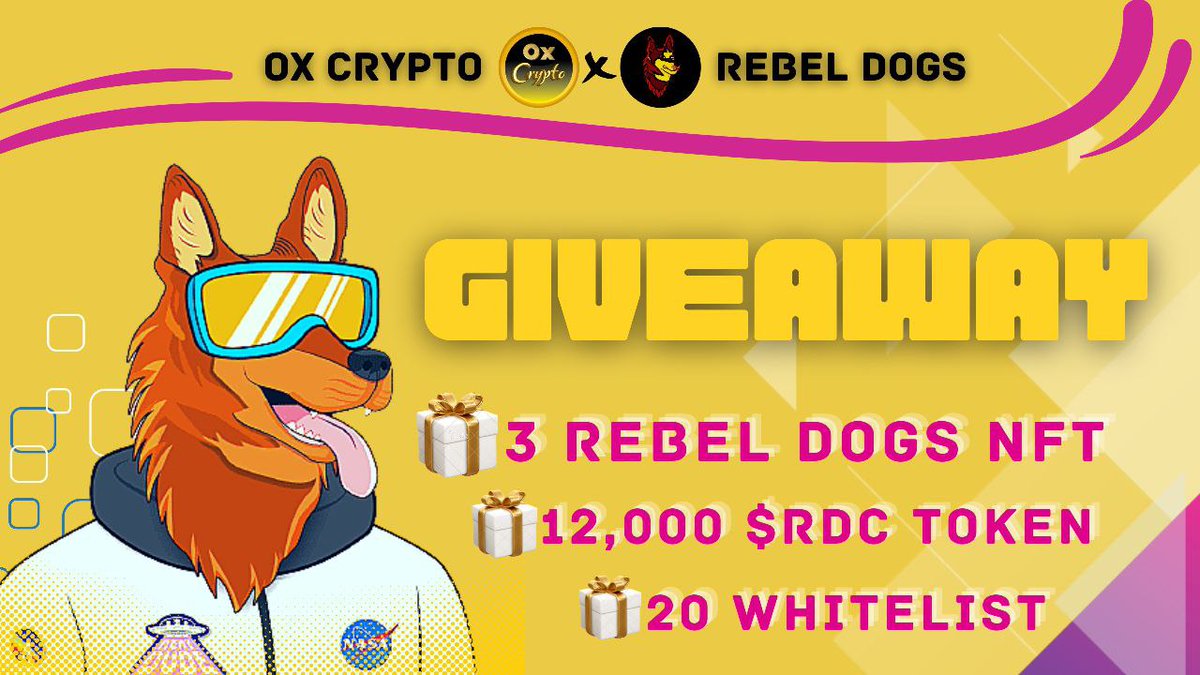 🏵Rebel Dogs Partnership with Ox Crypto and Announce a Giveaway 🎉

3 NFT Worth 360$ 🚀

✅Follow @Ox_Cryptoo &amp; <a href="/RebelDogsClub/">Rebel Dogs Club | MINT IS LIVE</a> 
✅Like Retweet &amp; Tag 3 Friend
✅Fill Form - docs.google.com/forms/d/e/1FAI…

#Giveaway #Airdrops #Giveaways #NFTs #NFTGiveaways #SolanaNFT 
#Solana #Crypto