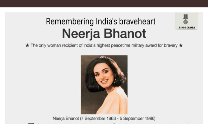 Remembering , भारत की मॉडर्न झांसी की रानी NEERJA BHANOT,who saved so many life.@kanchanLakhanii @behzu @PadmajaJoshi