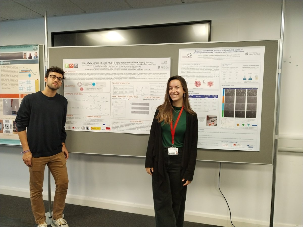 Excellent talks today at the @rams2022UoB conference! If you are interested in the development of novel nanoparticles for photothermal therapy in cancer treatment, have a look at <a href="/ClaraPina0/">Clara Pina Coronado</a> and <a href="/kiwavic/">Victor Vazquez</a> posters.
<a href="/ICT_Bradford/">Institute of Cancer Therapeutics & Ethical Tissue</a> <a href="/UniofBradford/">University of Bradford</a> <a href="/RoySocChem/">Royal Society of Chemistry</a>
