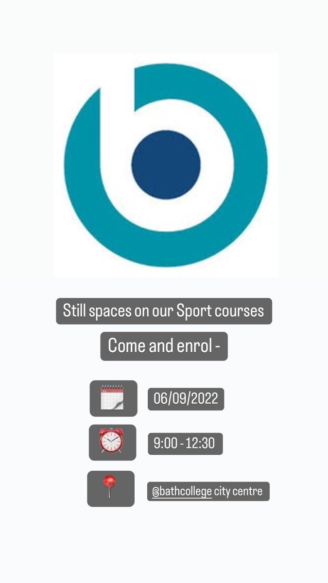 BathCollSport's tweet photo. Our second enrolment day is tomorrow! 

We are still taking applicants on all of our sports courses! 

@BathCollege city centre 
9:00-12:30! https://t.co/ZfFYOH8657