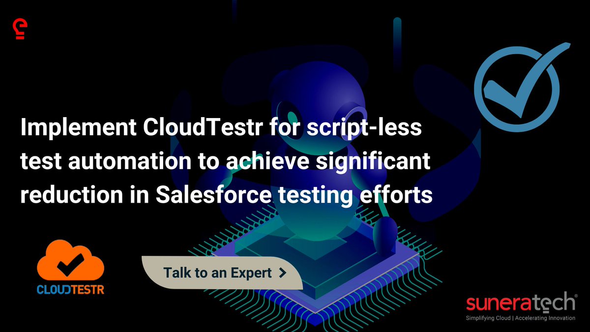 SuneratechTMC's tweet image. #Salesforce Applications Test Automation made easy with CloudTestr.
Talk to our experts: bit.ly/3qaCSRV
#automationtesting #zerocodetesting #scriptless #codeless #codelesstesting #scriptlesstesting #salesforceapplications #cloudtestr #suneratechtmc @amitx0x @amayjoshi