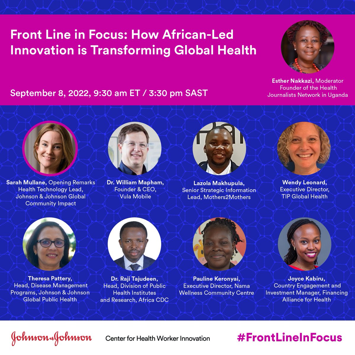 Nama_Health's tweet photo. 🗓 On Sept. 8, join us for a #FrontLineInFocus event on how African-led innovation is driving progress towards global health goals! Tune in at 9:30 am ET / 3:30 pm SAST to learn how amplifying these innovations can work to advance health equity &amp; #UHC ⬇️ https://t.co/sCu0qTbqwo https://t.co/Us6G9M032t