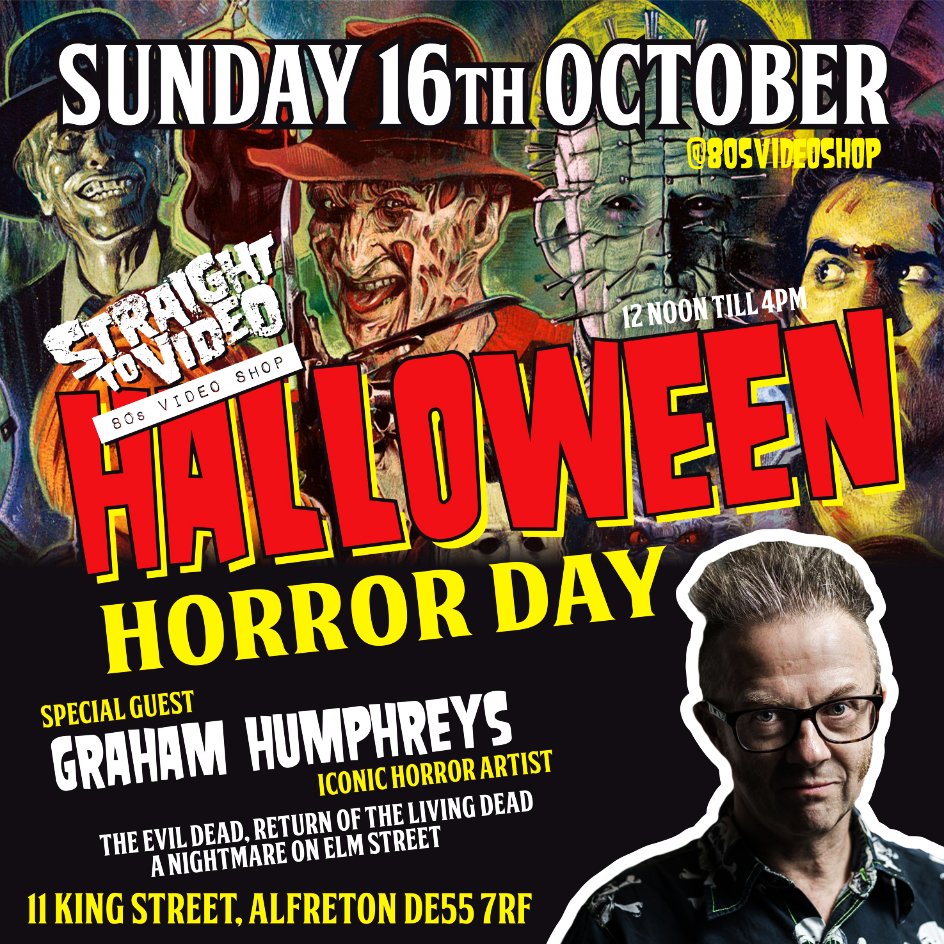 Halloween arrives a couple of weeks early to the @80sVideoShop! Can't wait to welcome @GrahamHumphrey8 to the shop! Come by and say 'Hello' to this Legend!