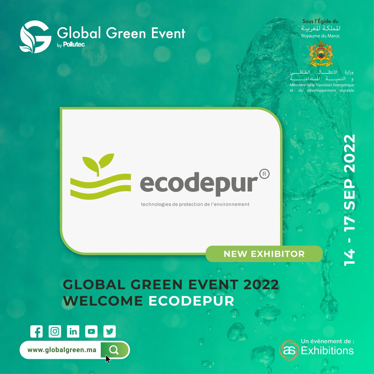 Global Green Event (@pollutecmaroc) on Twitter photo Our dear exhibitor Ecodepur has trusted us once again and exhibit on the Global Green Event by Pollutec #GGE -which will take place from ππ ππ¨ ππ πππ©πππ¦πππ« ππππ at the MOHAMMED VI Exhibition Centre (in front of the Mazagan Beach Resort)
badge.globalgreen.ma Our dear exhibitor Ecodepur has trusted us once again and exhibit on the Global Green Event by Pollutec #GGE -which will take place from ππ ππ¨ ππ πππ©πππ¦πππ« ππππ at the MOHAMMED VI Exhibition Centre (in front of the Mazagan Beach Resort)
badge.globalgreen.ma