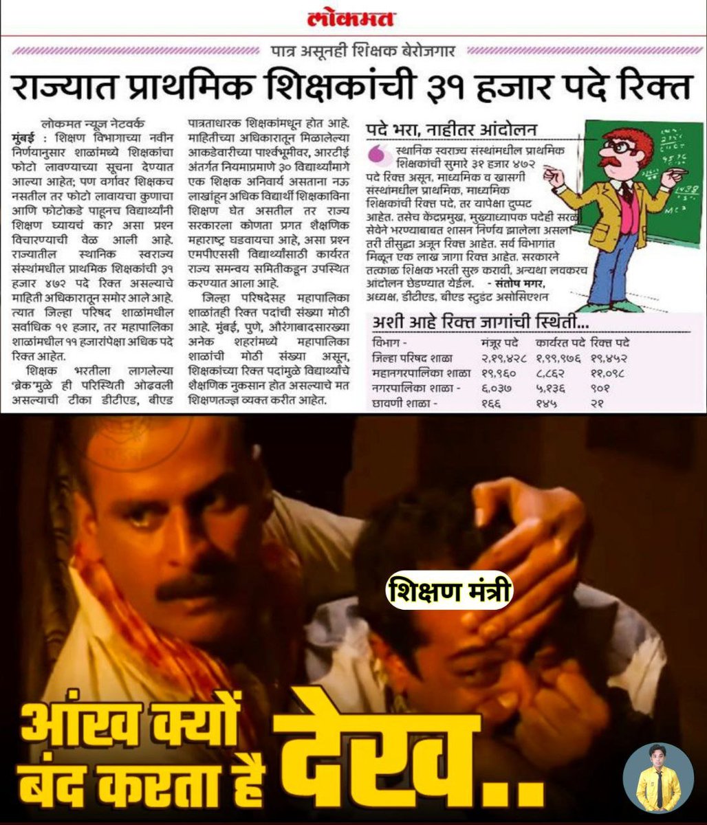 raheman_pathan1's tweet photo. महाराष्ट्रात आज 65111 शिक्षकांच्या जागा रिक्त असतांना आपण याकडे डोळेझाक का बरं करत आहात?
अश्याने महाराष्ट्राची भावी पिढी सुशिक्षित आणि सुसंस्कृत बनेल का?
#पवित्र_पोर्टल_शिक्षक_भरती
@mieknathshinde 
@dvkesarkar
@surmayu
@Dev_Fadnavis 
@AjitPawarSpeaks 
@zee24taasnews
@abpmajhatv https://t.co/hxqa99W3aA