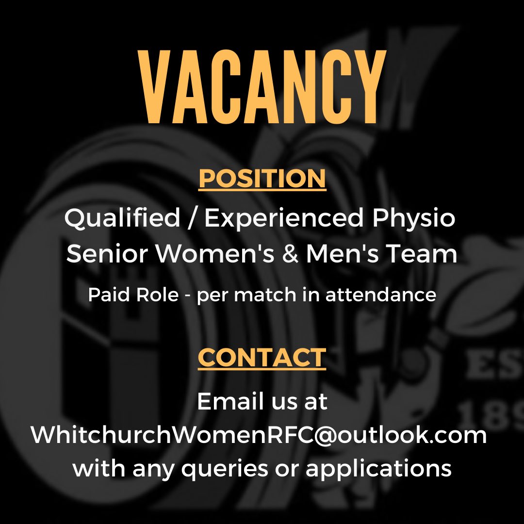 whitchurchwrfc's tweet photo. We are on the lookout for a new club physio! Get in contact for more information! https://t.co/x1Pamj7tbb