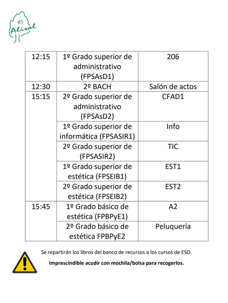¡Comenzamos! 💪
Os esperamos a todos el próximo día 9.

#iesalisal #vueltaalcole #ganas