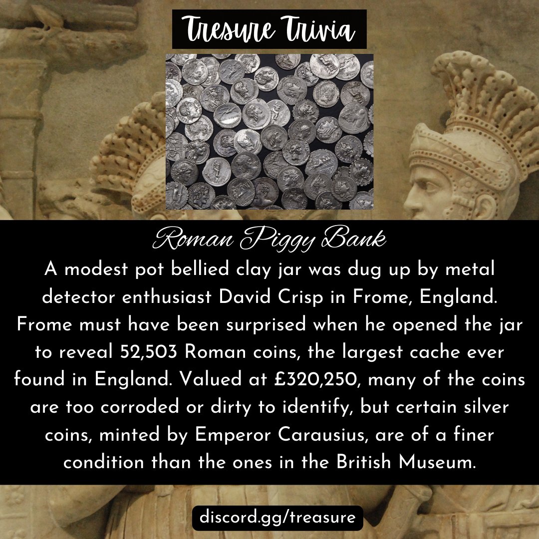 TREASURE TRIVIA!

JOIN OUR SERVER NOW!

✔️Follow US
✔️❤️
✔️DISCORD : discord.gg/treasure

#NFTCommunity #NFT #NFTGiveaway #nfts #NFTdrop #NFTProjects #TREASURE #ww2 #YAMASHITA #Lostgold #Gold #RomanPiggyBank #Roman #Silver #British
