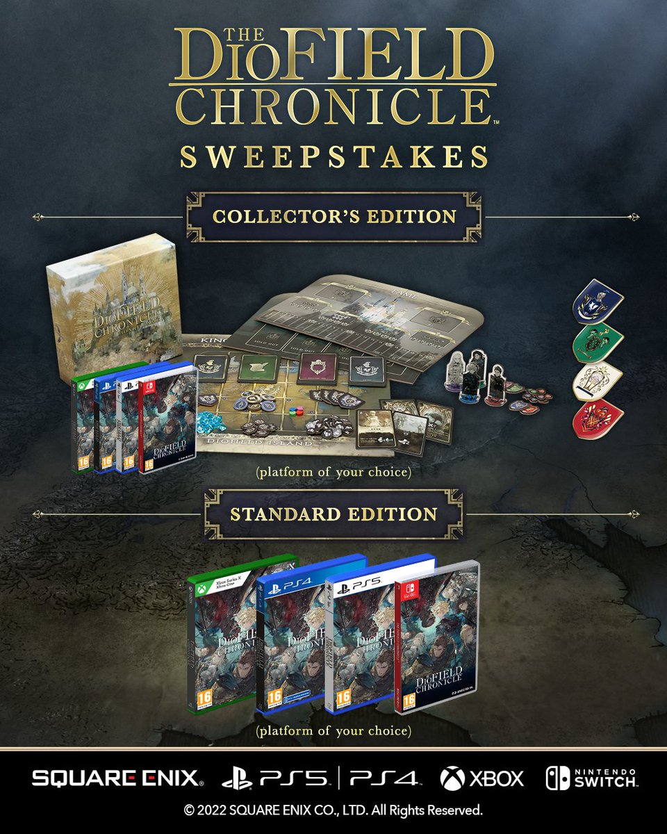 To celebrate the upcoming launch of #TheDioFieldChronicle we're giving away 2 DioField Chronicle Collector's Editions and 2 standard editions! 1⃣ Follow @DiofieldGame 2⃣ RT this tweet 3⃣ Reply with #DFCSweepstakes Full terms and conditions: sqex.to/OQfMa