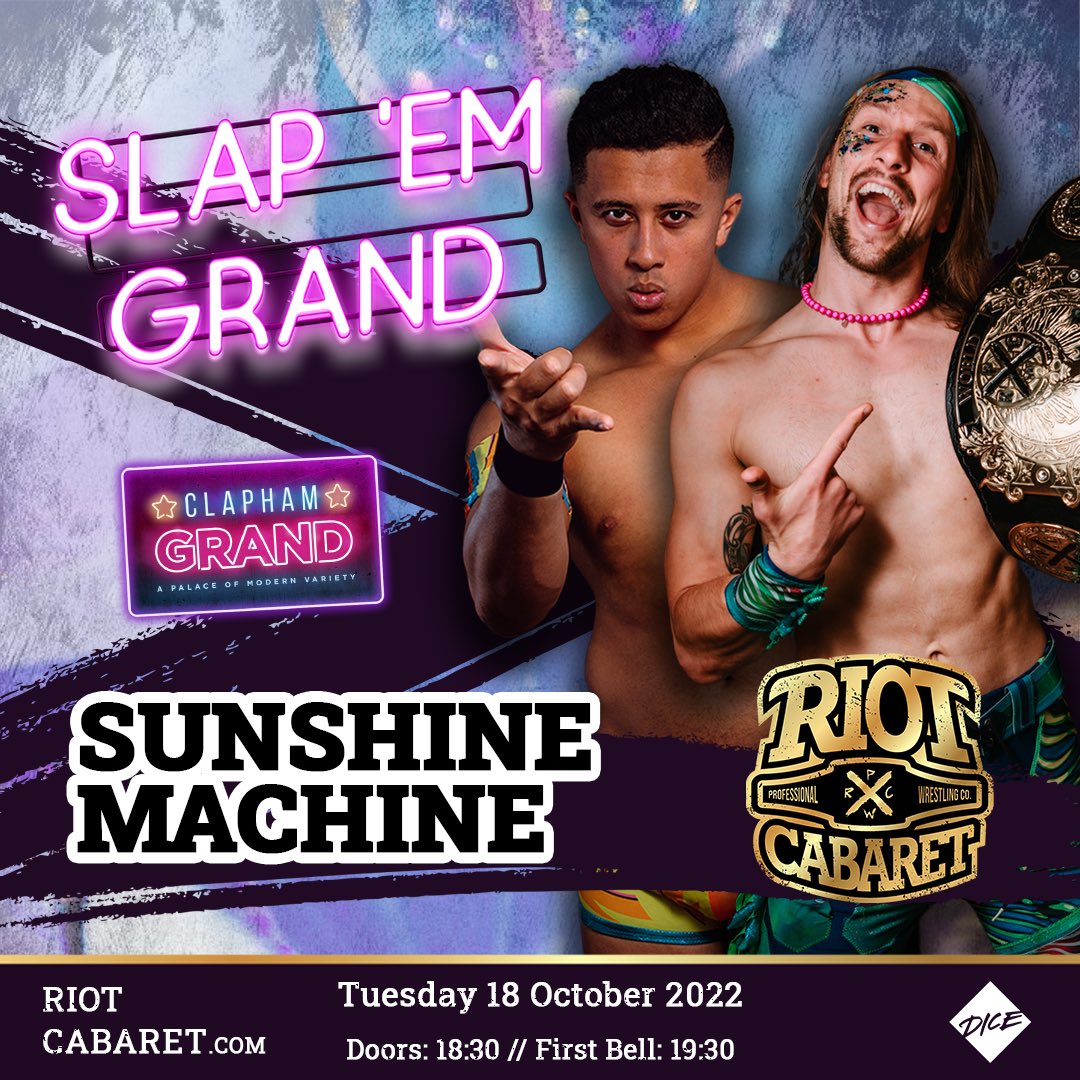 RiotCabaret's tweet image. ⚡️ Can #SunshineMachine add tag team gold in Riot Cabaret to their impressive list of accolades?

🔥 World Champion @ChuckMambo and the Headbutt Messiah @PureTKC enter a #TagTeamTurmoil match at @TheClaphamGrand on 18 October!

🎟 Don’t miss it: link.dice.fm/iTLhQ79Q4sb