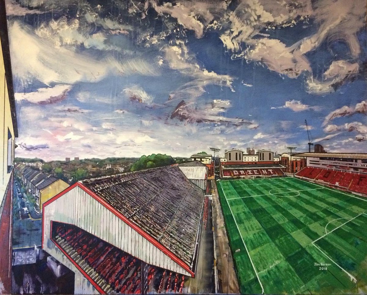 Updated view of <a href="/leytonorientfc/">Leyton Orient FC</a> with shiny new roof &amp; Justin Edinburgh Stand sign. 2nd image is original oil painting.
Let me know if interested in prints or buying the modified original and I will turn this digital mock up into the real thing.
#orientpainting #oilpainting #art